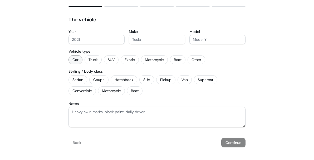Glossent completed-job form with vehicle and condition details